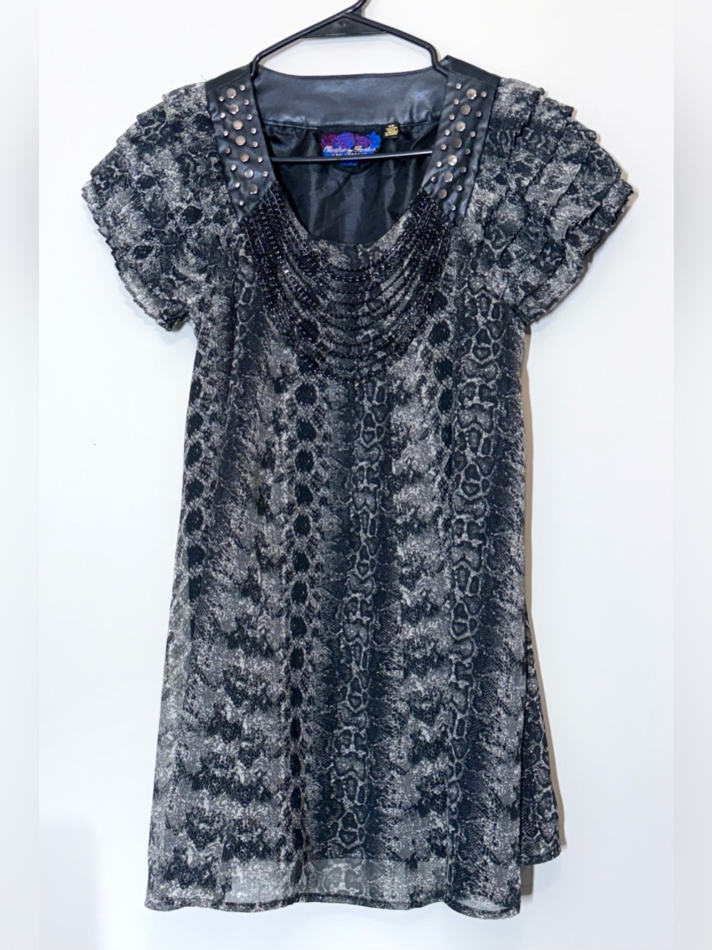Twelve by Twelve Black & Gray Snake-Print Studded Blouse
